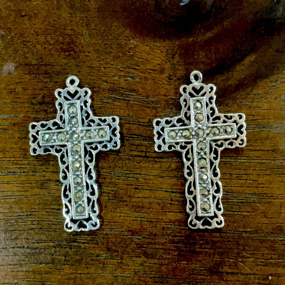 Gorgeous vintage Zales sterling silver cross earring charms
